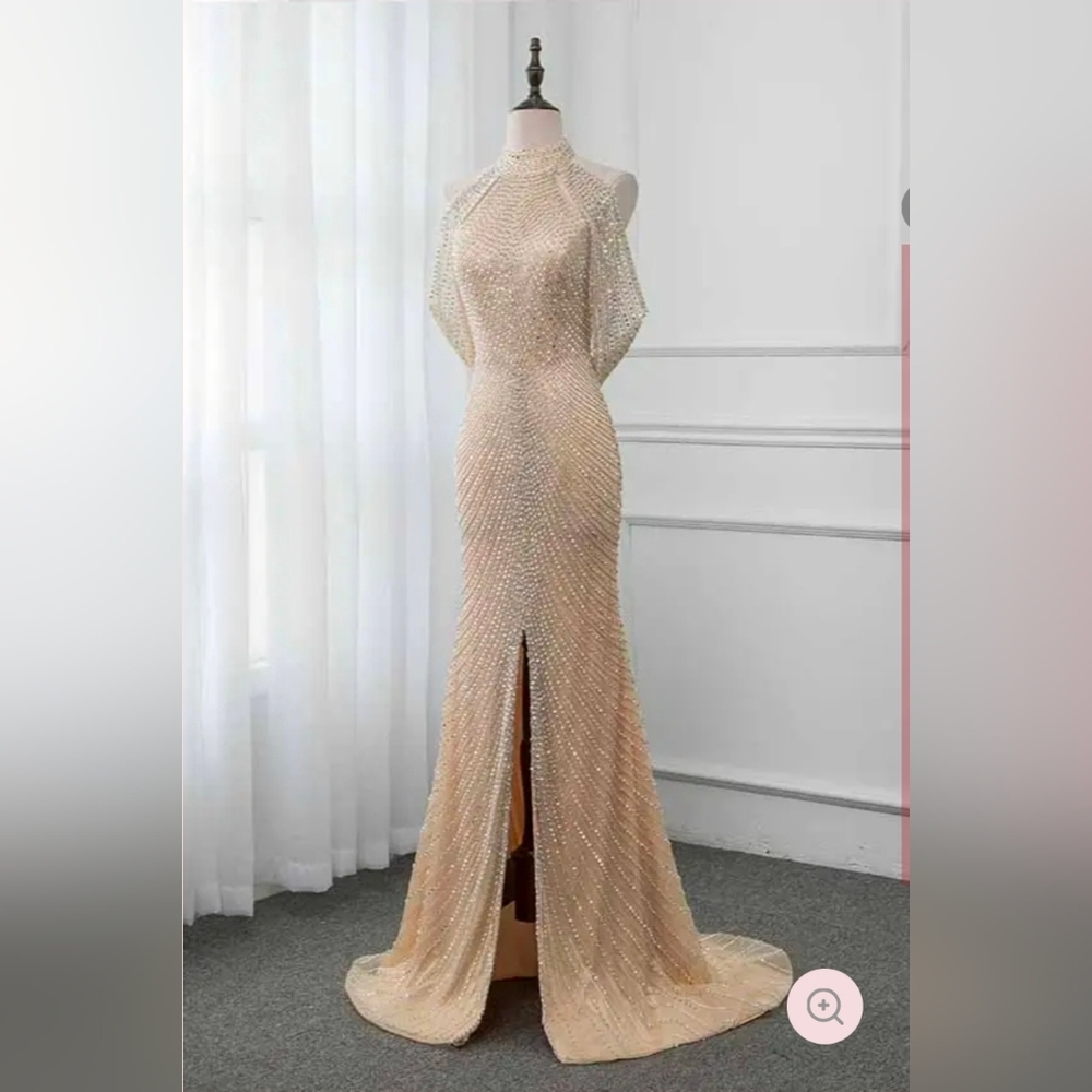 Glamorous Crystal Sparkly Cream Maxi Dress